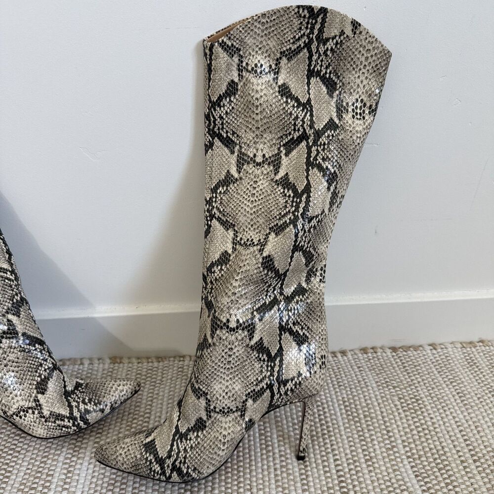 Schutz Maryana Pointed High Heel Tall Faux Snakeskin Leather Boots Size 7.5B - Picture 10 of 14